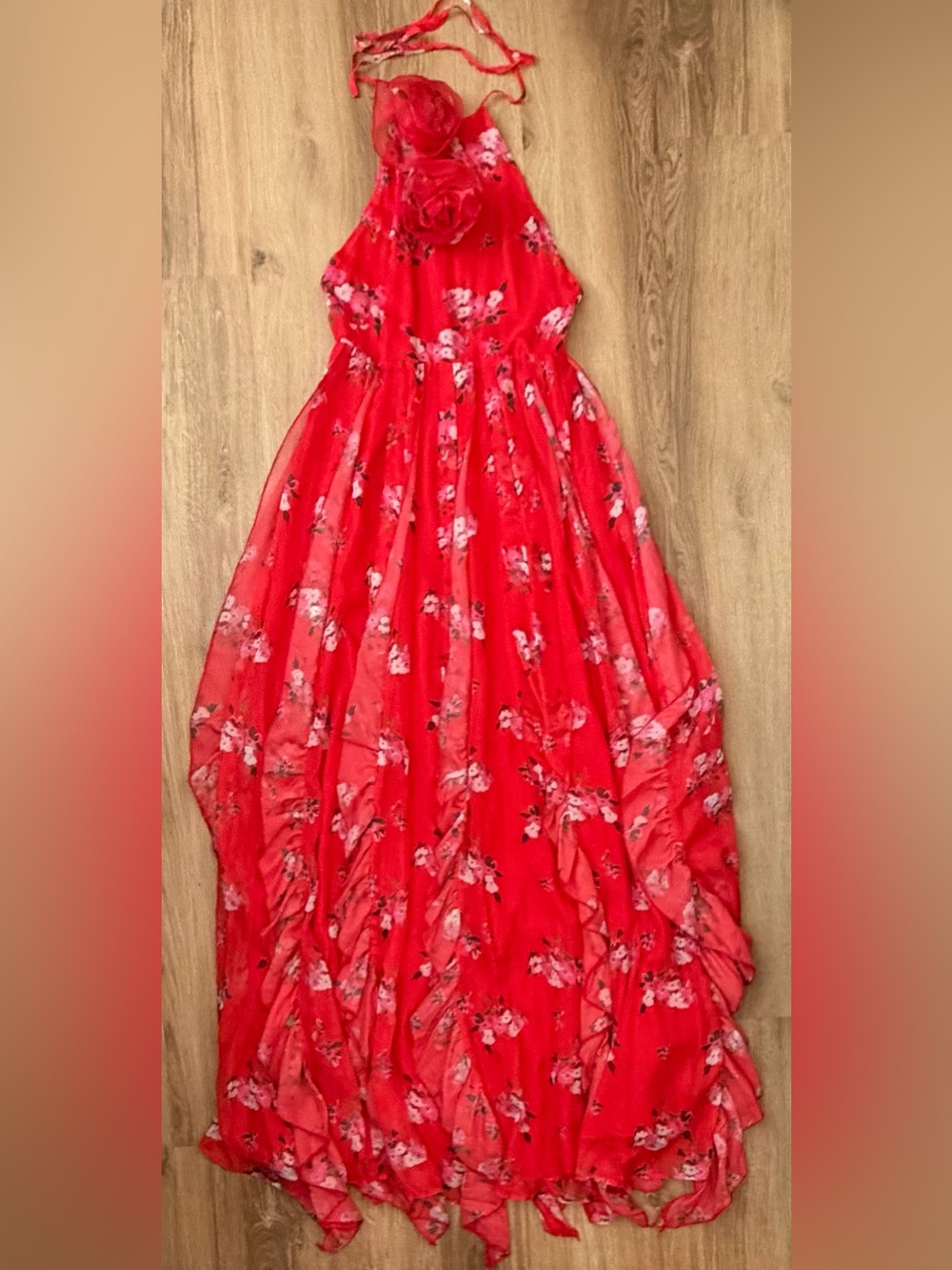 Fashion Nova’s Red Floral Halter Dress